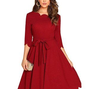 Rich Maroon Scalloped Tie Dress